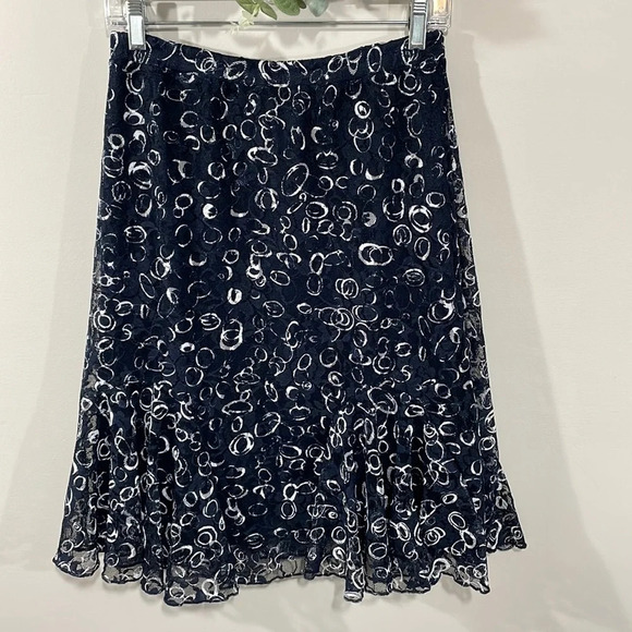 NWT Christopher & Banks Petite Lace Skirt Navy and White PS - Picture 1 of 16
